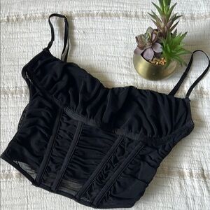 Festival Fairy Whimisgoth Coquette Ruched Bustier Corset in Black | XS